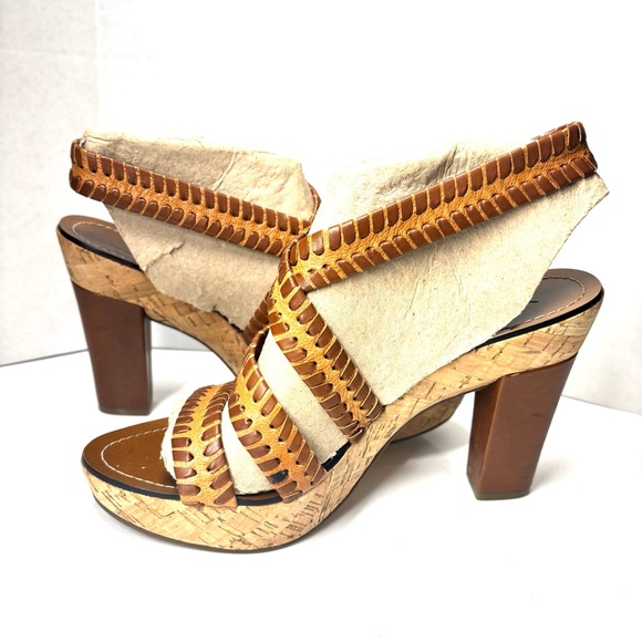 Via Spiga Cork Leather Heeled Wooden Sandals Size 10 - Picture 4 of 10